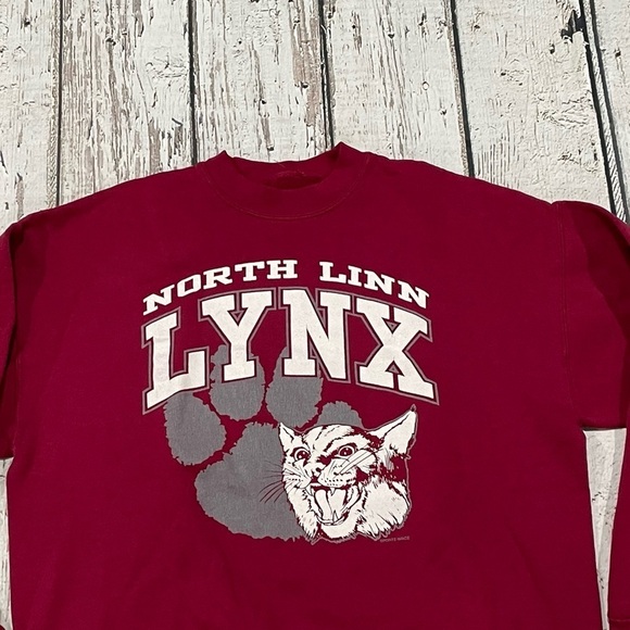 Vintage North Linn Lynx Cougars 1990s Crewneck Sports Jumper Sweatshirt - Picture 2 of 5